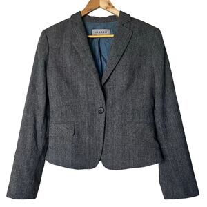 Jigsaw Blazer Size 12 Wool Blend‎ Gray Plaid Houndstooth Ruffle Peplum Back